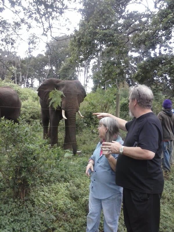Mike and Pat Heiser with an elephant in Kenya