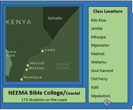 map of neema bible college coastal in kenya